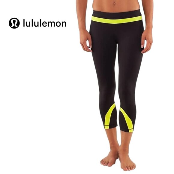 lululemon athletica Pants - LULULEMON Run: Inspire Crop II black and yellow size 4